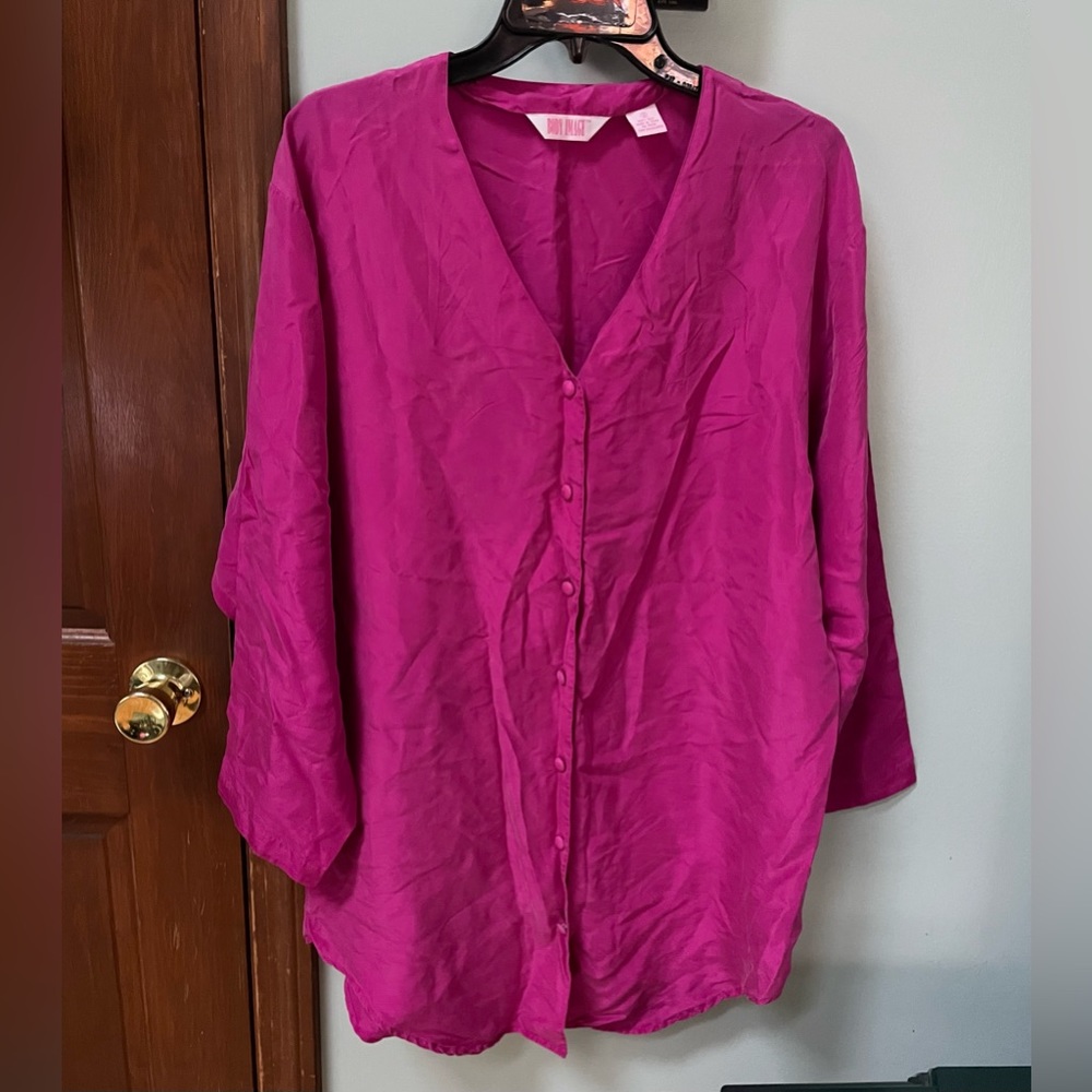 Women's Body Image Vintage Silk Button Down Pajamas Night Shirt Sleepwear